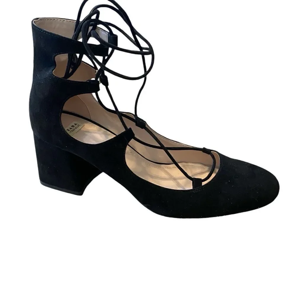 Women's Zara Black Suede Lace Up Shoe EU Size 39